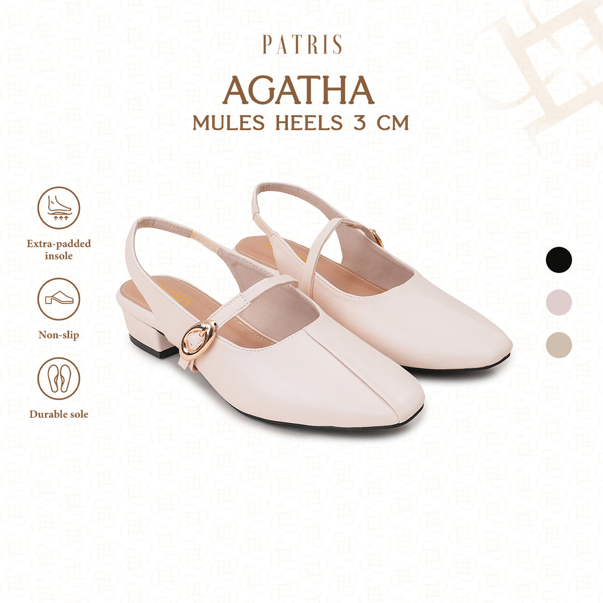 PATRIS Agatha Mules Wanita Heels / Hak 3 Cm